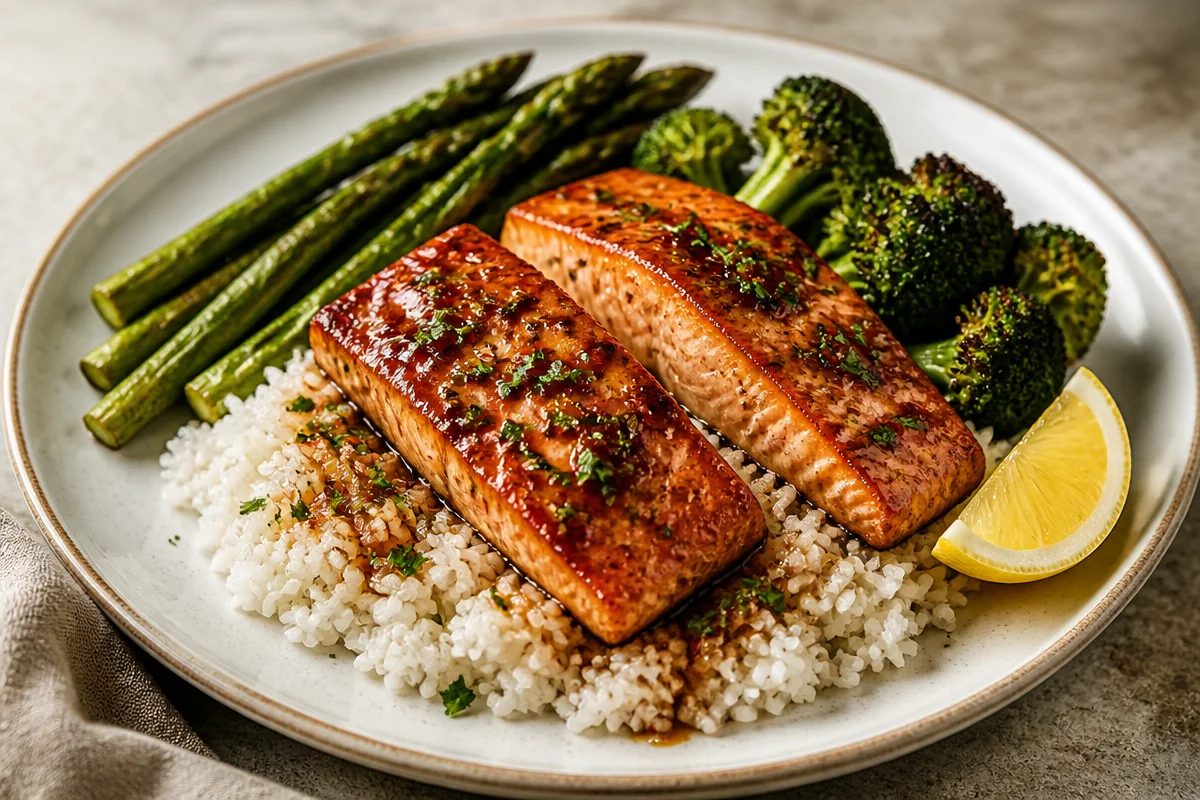 Sticky Honey Garlic Salmon Plate