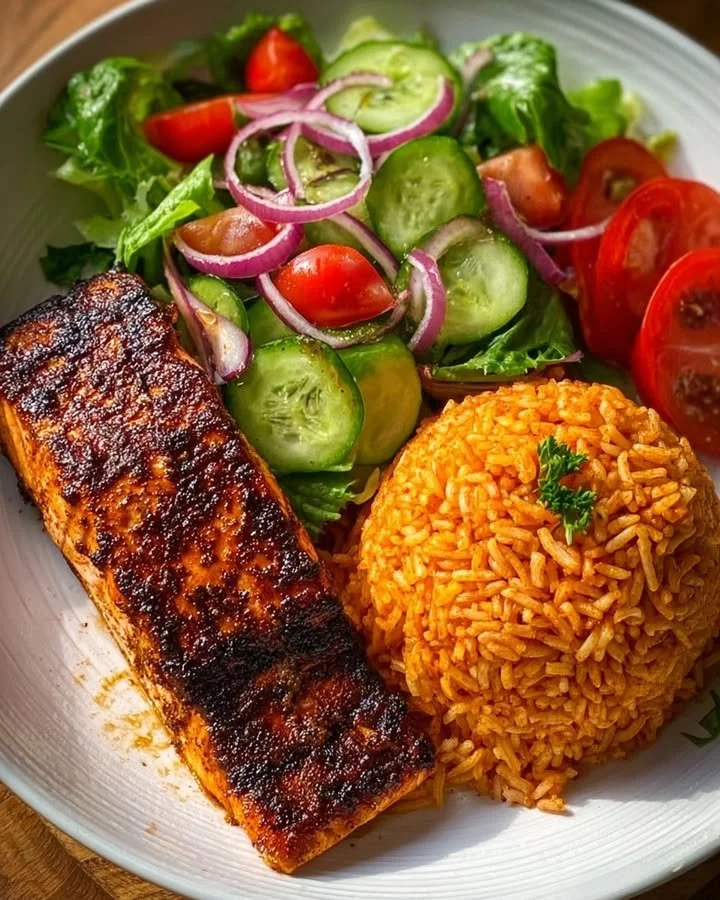 Blackened Salmon with Seasoned Rice & Garden Salad