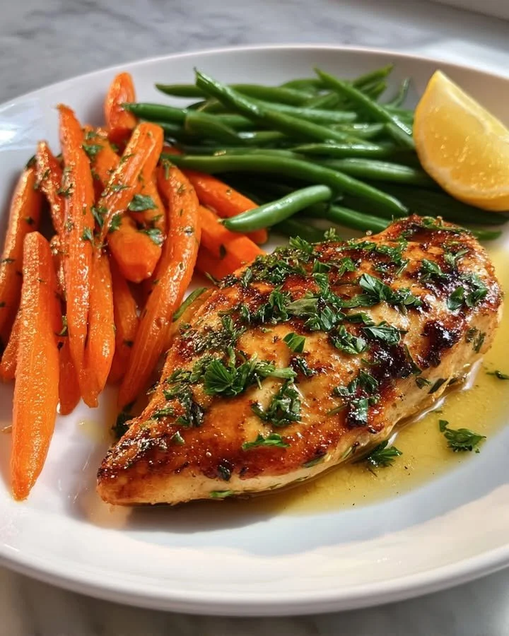 Citrusy Chicken Breast With Green Beans And Glazed Carrots