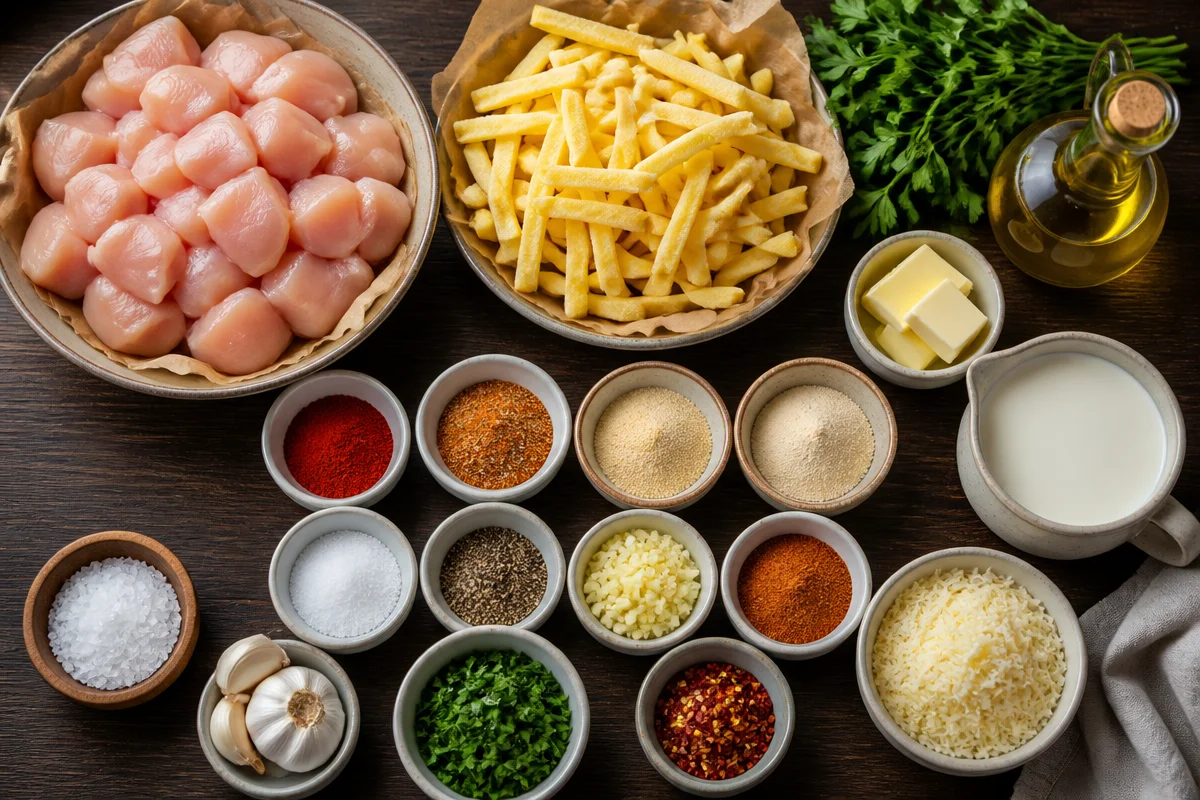 Creamy Cajun Chicken Bites & Fries