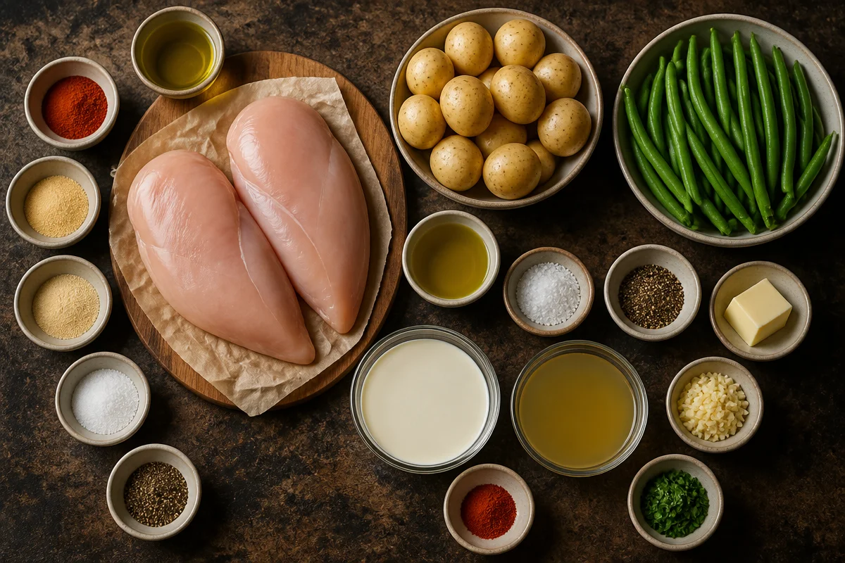 Creamy Garlic Chicken With Baby Potatoes And Green Beans