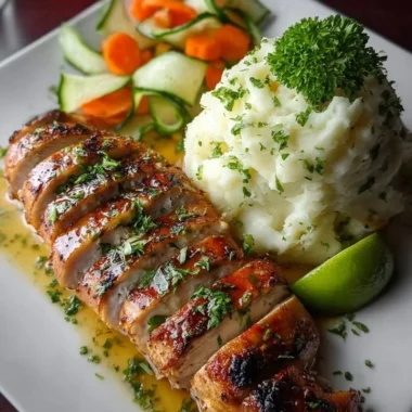 Creamy garlic herb chicken served with mashed potatoes
