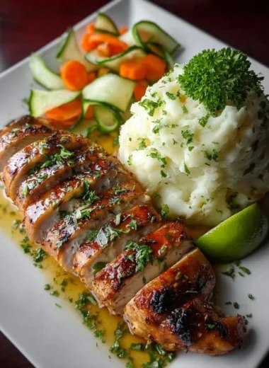 Creamy garlic herb chicken served with mashed potatoes