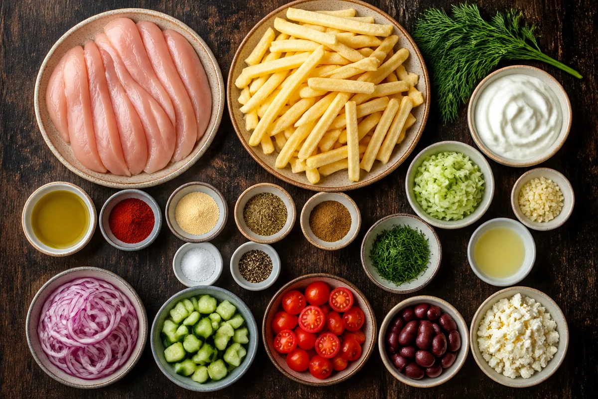 Crispy Chicken Gyro Bowl with Fries