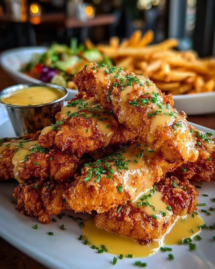 Crispy Chicken Tenders with Creamy Honey Mustard Sauce & Fries