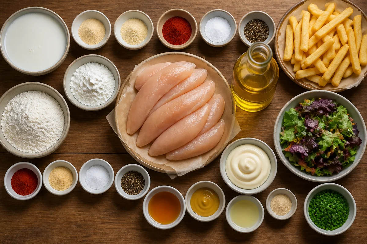 Crispy Chicken Tenders with Creamy Honey Mustard Sauce & Fries