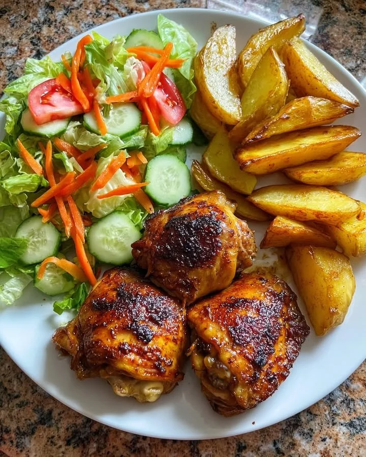 Crispy Chicken Thighs With Potato Wedges