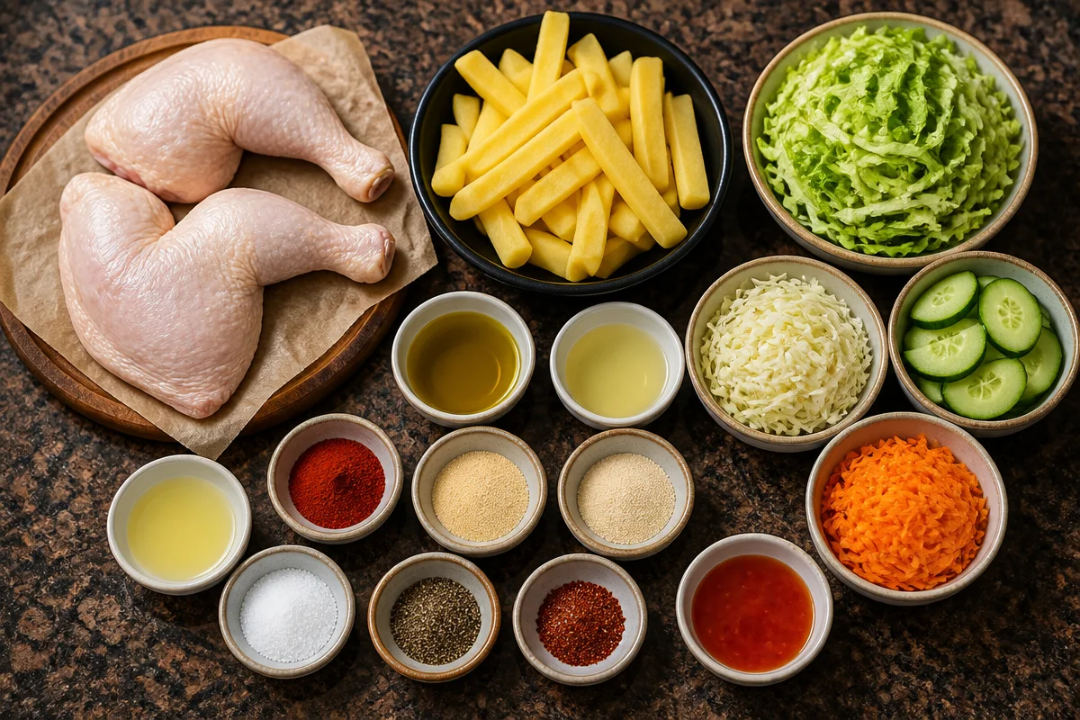 Crispy Fries With Flame-Grilled Chicken Leg And Salad