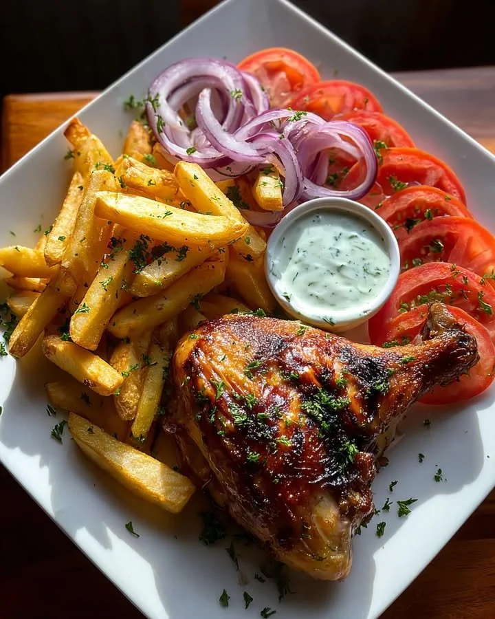 Crispy Grilled Chicken With Fries