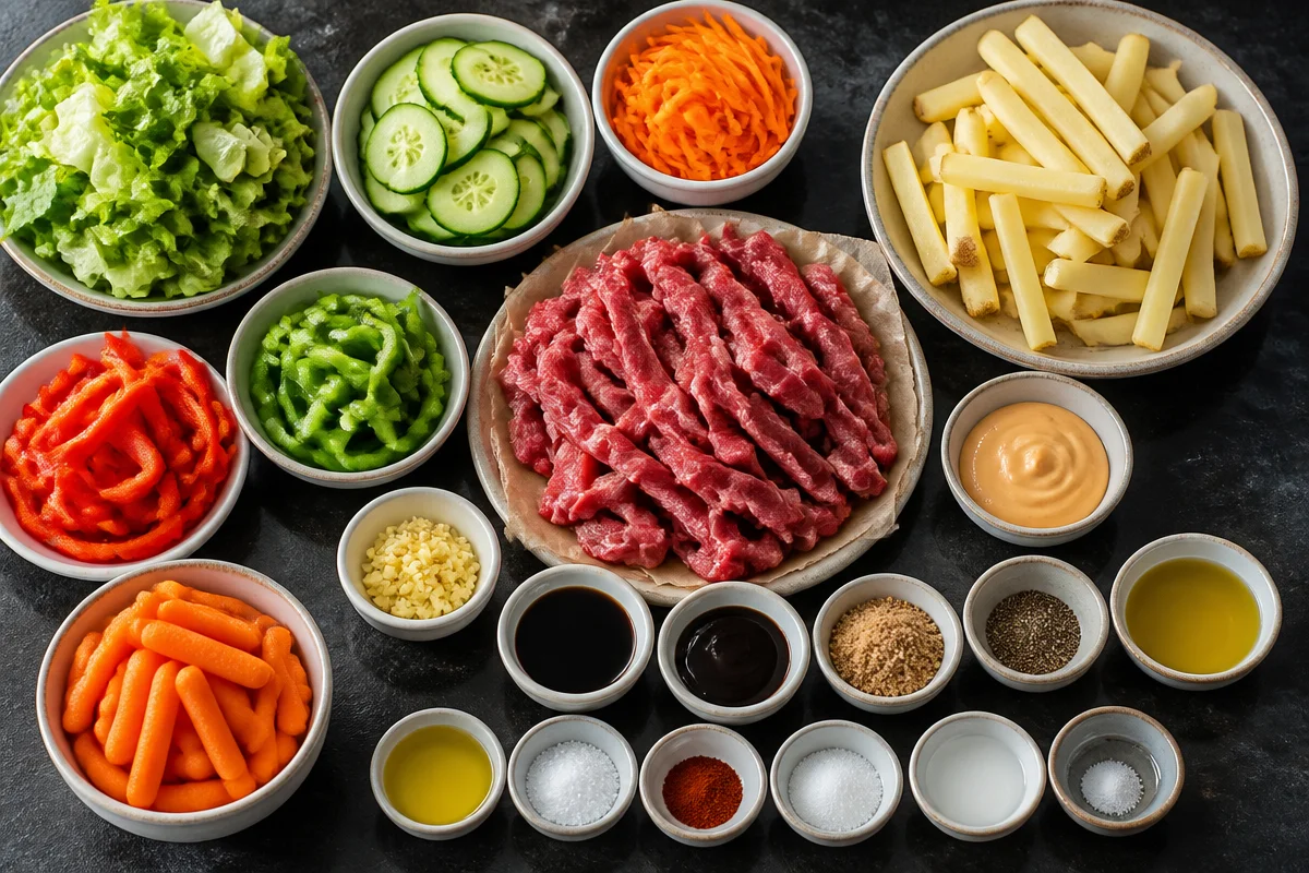 Crispy Pepper Steak Stir-Fry With French Fries And Salad