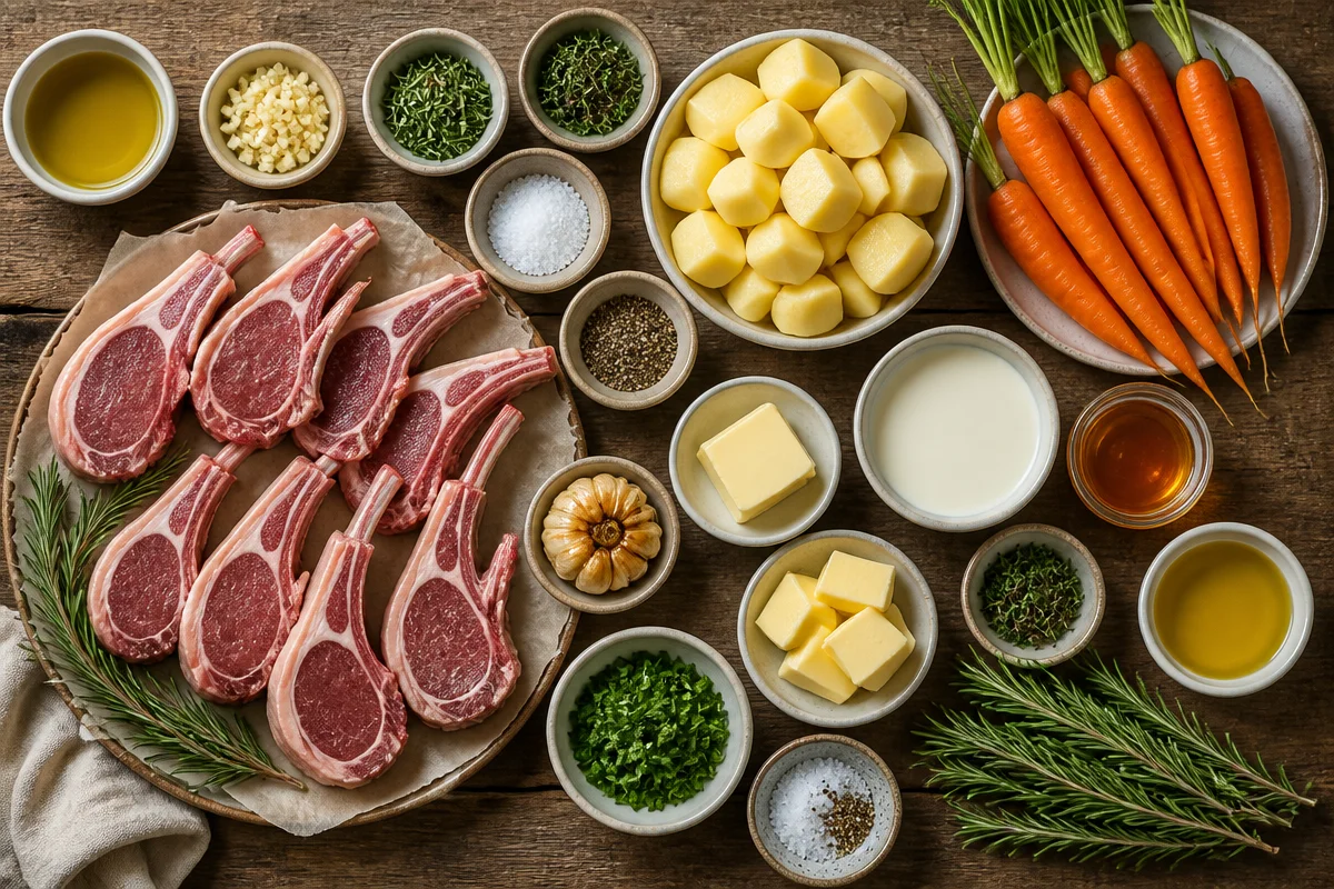 Garlic Rosemary Lamb Chops with Creamy Mashed Potatoes & Honey Roasted Carrots