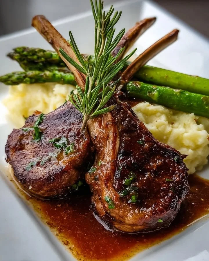 Garlic Rosemary Lamb Chops with Mashed Potatoes & Asparagus
