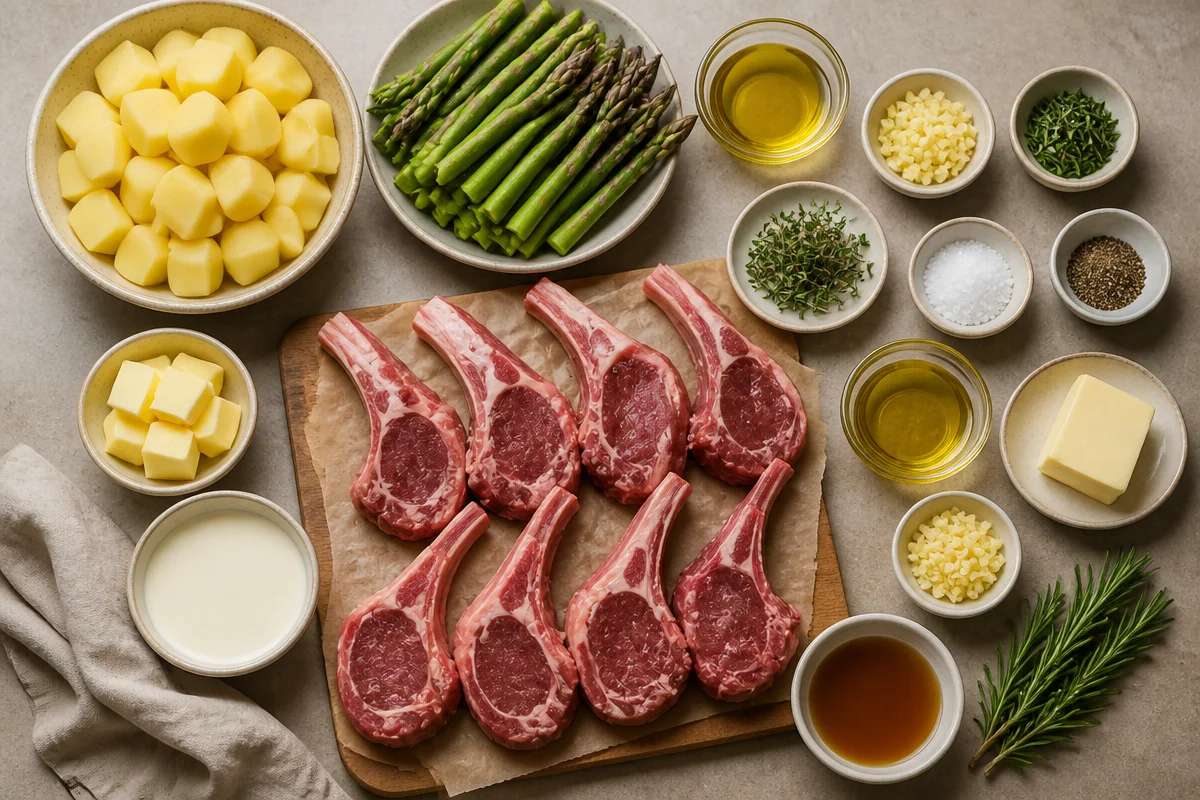 Garlic Rosemary Lamb Chops with Mashed Potatoes & Asparagus
