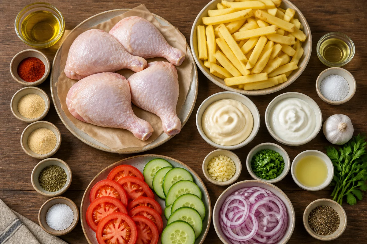 Grilled Chicken & Fries Plate with Garlic Herb Sauce