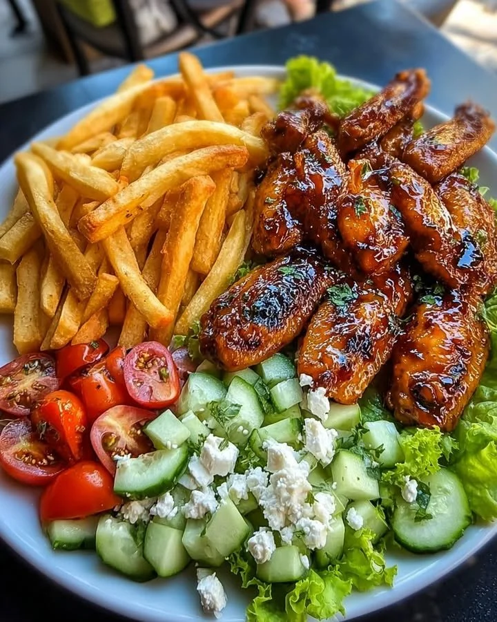 Grilled Chicken Wings Plate with Fries & Fresh Salad