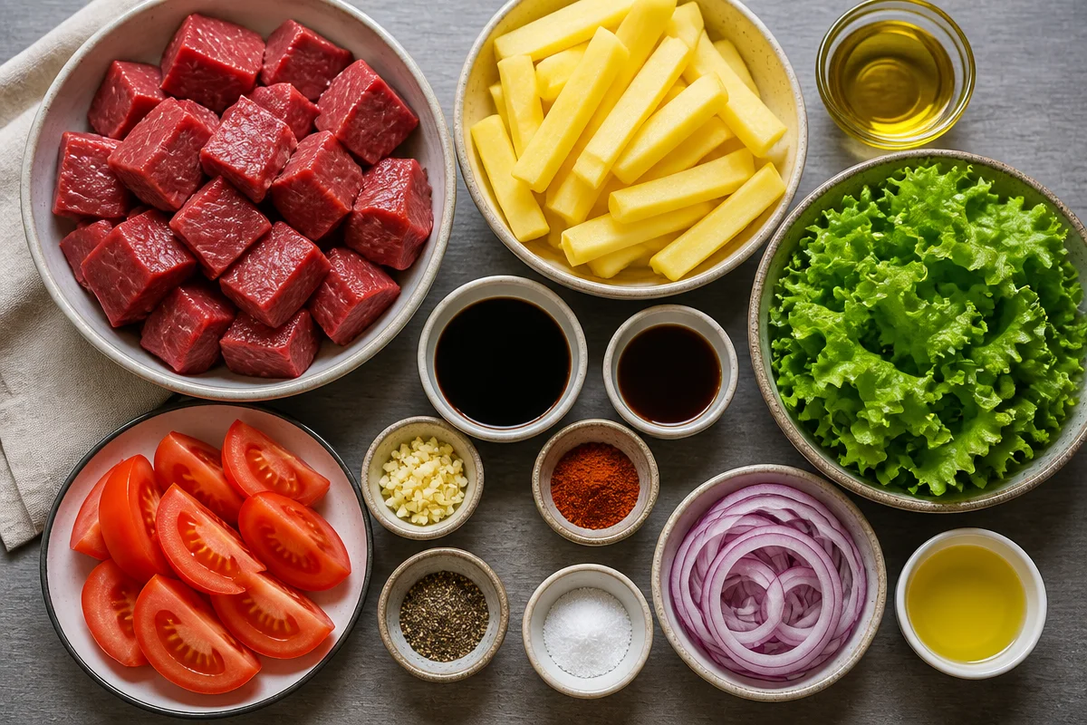 Grilled Steak Skewers with Crispy Fries & Fresh Salad