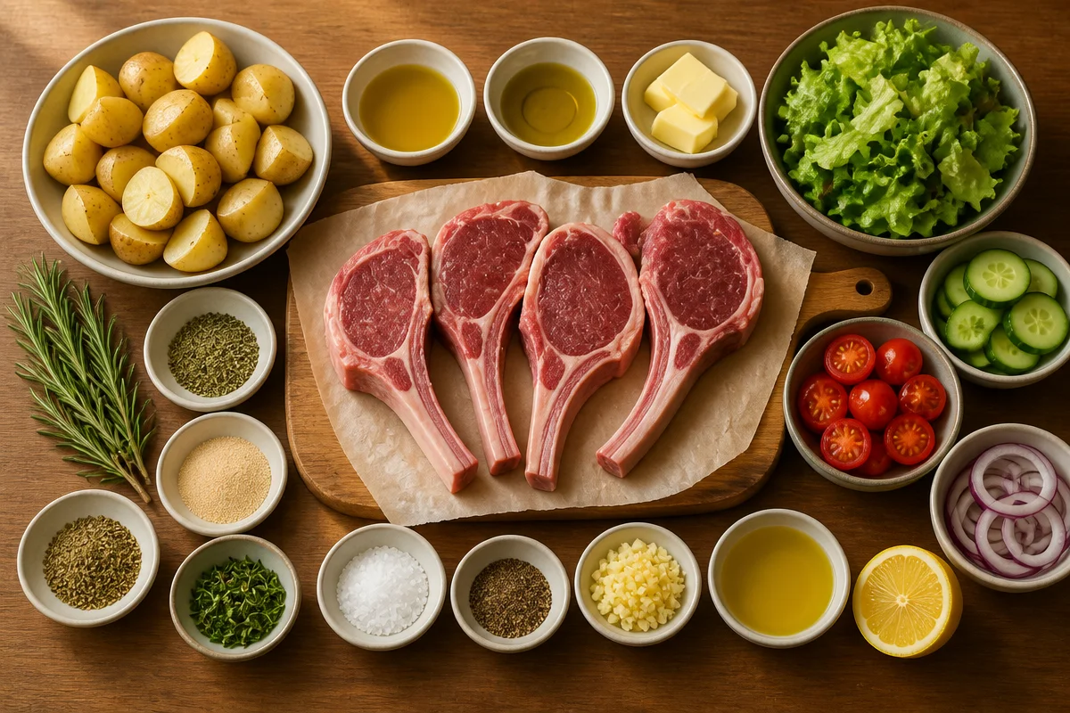 Herb Butter Lamb Chops with Roasted Potatoes & Garden Salad