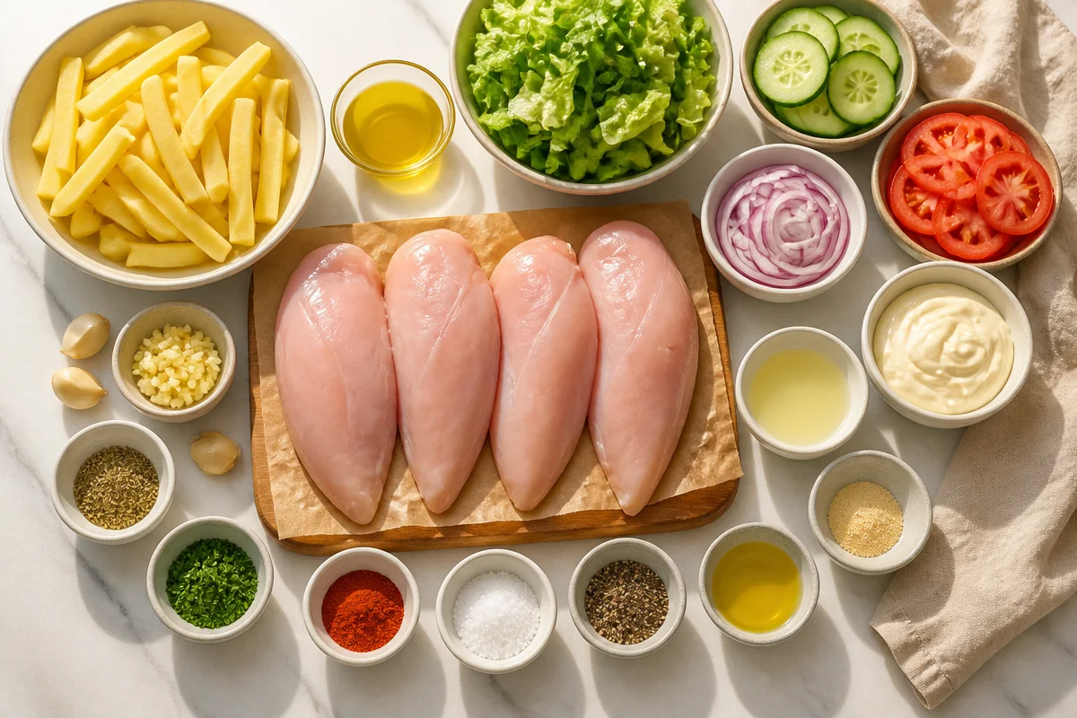 Herb Grilled Chicken With Crispy Fries And Garden Salad