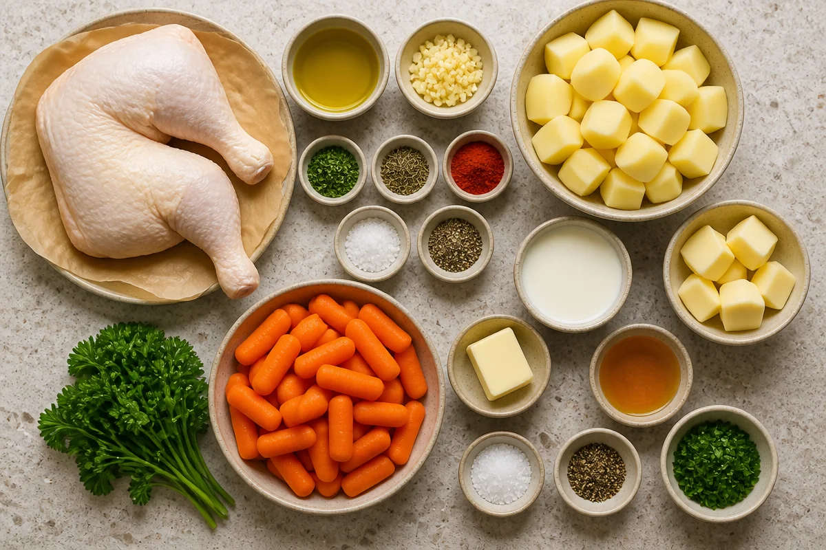 Herb Roasted Chicken with Creamy Mashed Potatoes & Honey Glazed Carrots