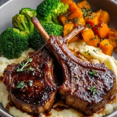 Honey garlic glazed lamb chops served with creamy mashed potatoes