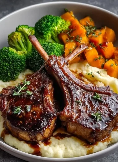 Honey garlic glazed lamb chops served with creamy mashed potatoes