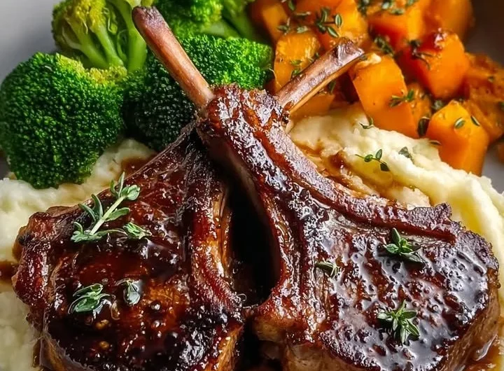 Honey garlic glazed lamb chops served with creamy mashed potatoes