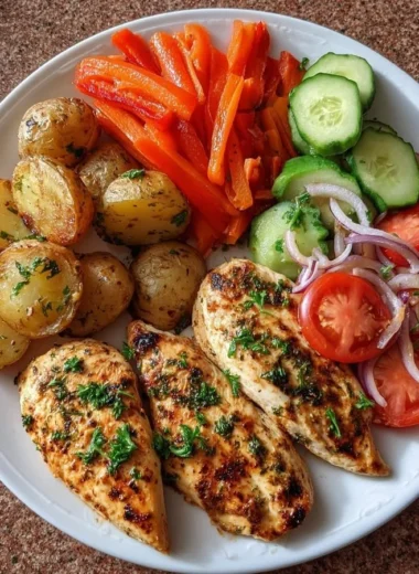 Juicy Garlic Herb Chicken Breast garnished with fresh herbs