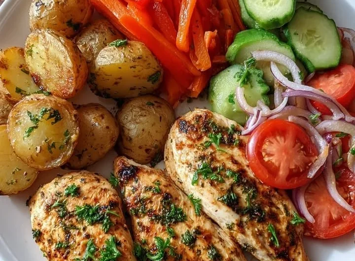 Juicy Garlic Herb Chicken Breast garnished with fresh herbs