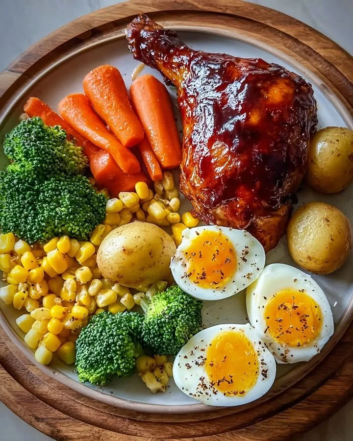 Smoky BBQ Chicken Leg Quarter With Veggies And Eggs