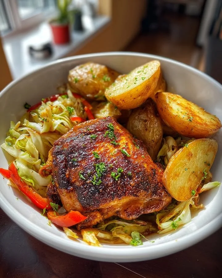 Smoky Paprika Chicken with Roasted Potatoes & Cabbage Skillet