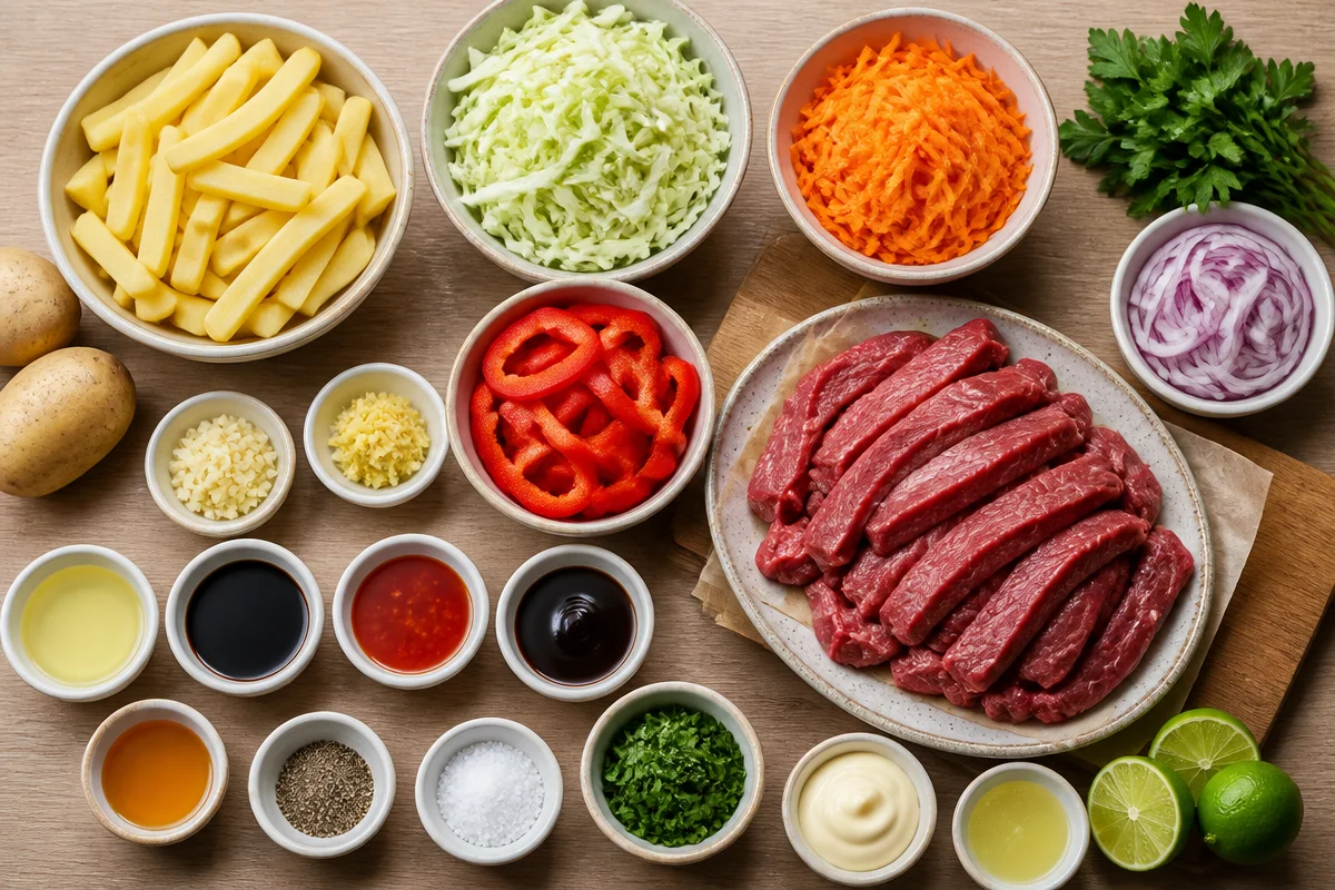 Sticky Chili Beef Strips with Crispy Fries & Coleslaw