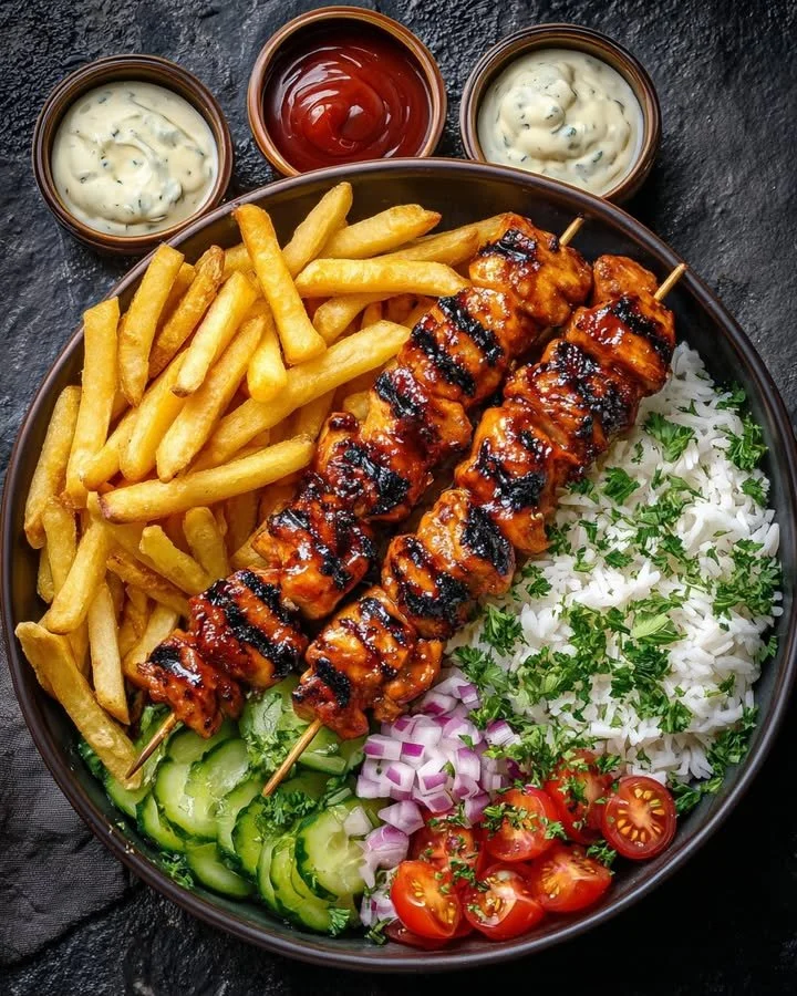 Sticky Honey BBQ Chicken Skewers Bowl