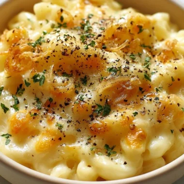A delicious plate of authentic Käsespätzle, German macaroni and cheese, garnished with herbs.