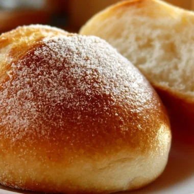 Freshly baked Brötchen bread rolls on a wooden table