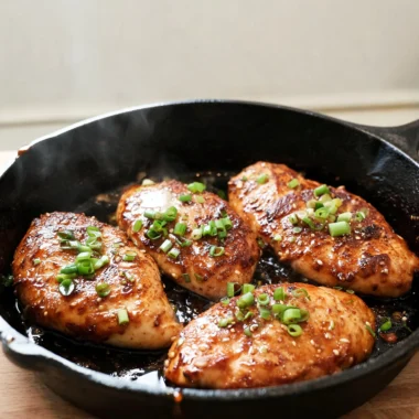 Delicious brown sugar garlic chicken breasts served with vegetables
