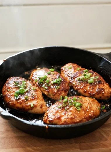 Delicious brown sugar garlic chicken breasts served with vegetables
