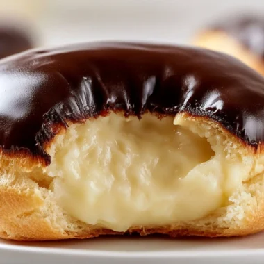 Delicious creamy chocolate profiteroles topped with chocolate sauce.