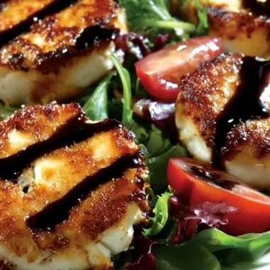 Creamy goat cheese salad with fresh greens and ingredients