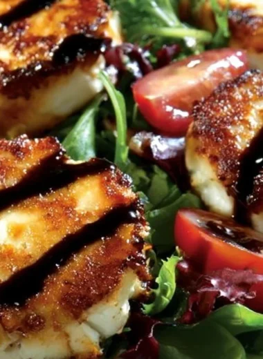 Creamy goat cheese salad with fresh greens and ingredients
