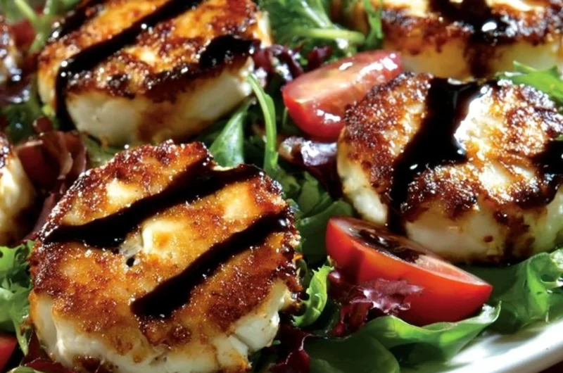 Creamy goat cheese salad with fresh greens and ingredients