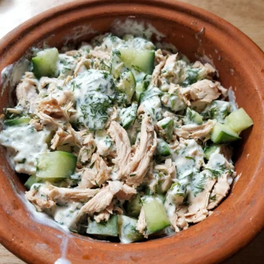 Creamy rotisserie chicken cucumber dill salad with Greek yogurt