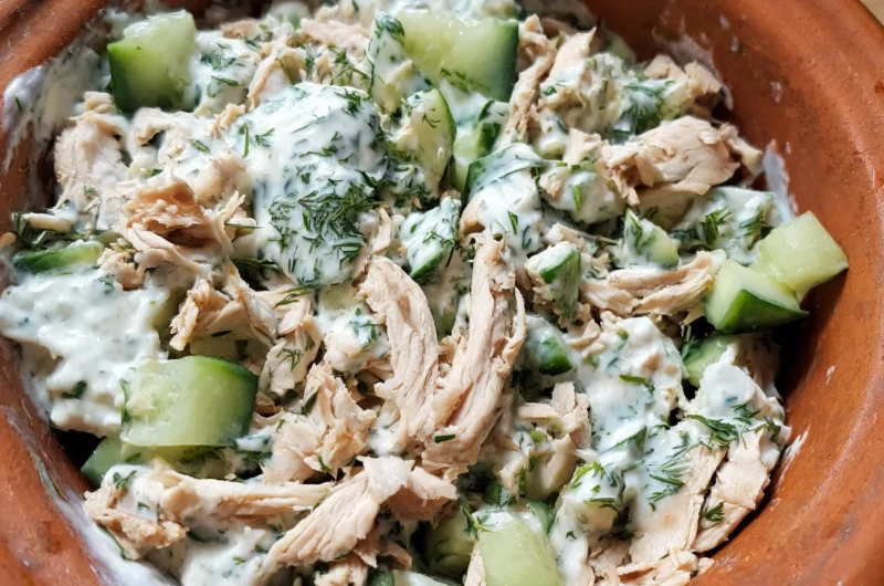 Creamy rotisserie chicken cucumber dill salad with Greek yogurt
