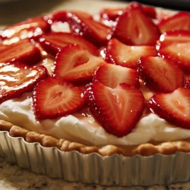 Delicious creamy strawberry tart with fresh strawberries on top