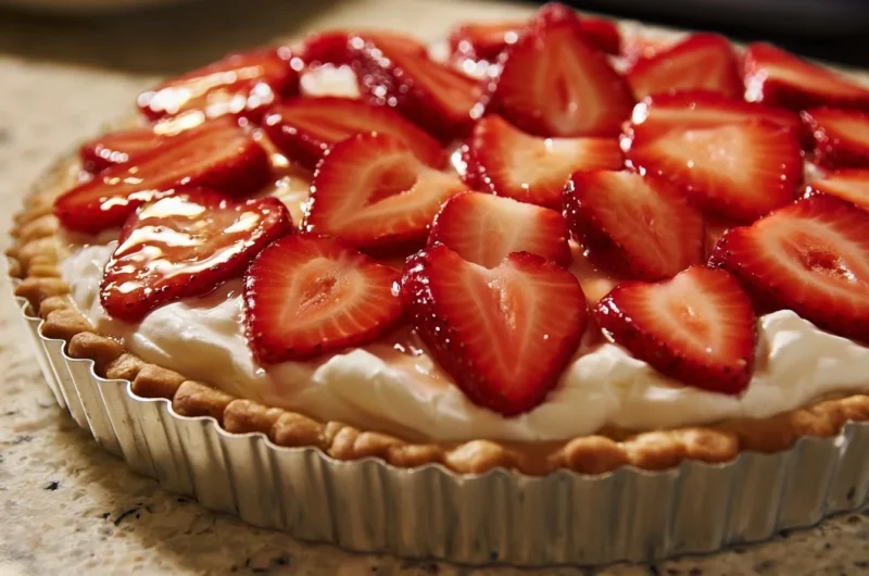 Delicious creamy strawberry tart with fresh strawberries on top