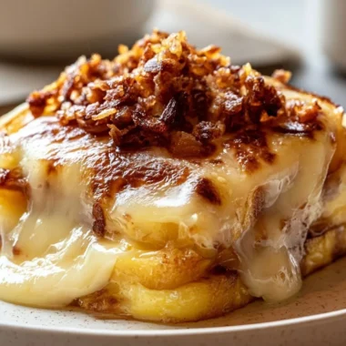 Creamy tartiflette with potatoes, bacon, and melted cheese topped in a dish