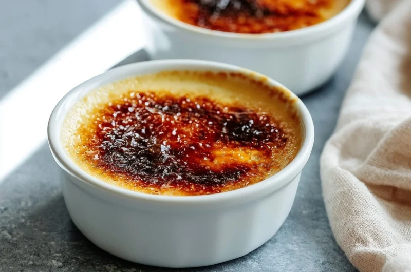 Delicious crème brûlée with a caramelized sugar crust on top