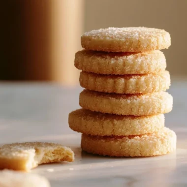 Delicious crisp brown butter shortbread cookies arranged on a plate