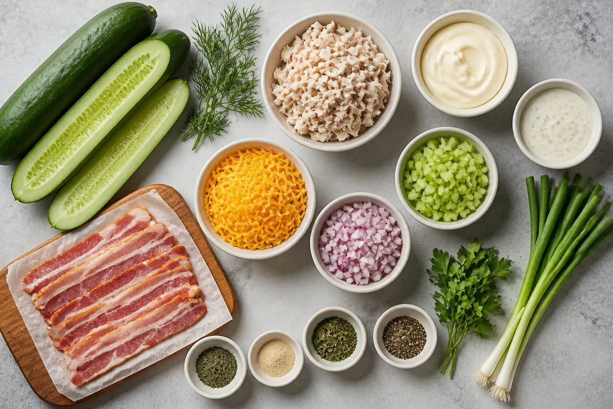 Crispy Bacon Ranch Chicken Salad Cucumber Boats