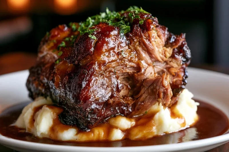 Crispy German pork knuckle served with sides
