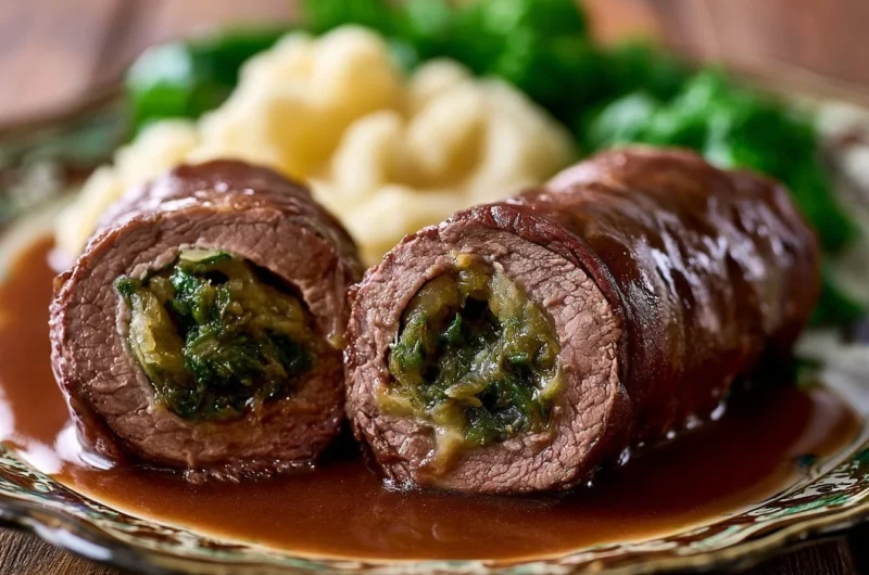 Crispy German Rouladen served with traditional sides